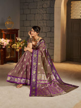 Serendipity Lavender Pure Zari Weaving Banarasi Silk Saree With Opulent Blouse Piece