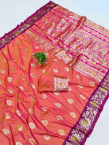 Lagniappe Pink Pure Zari Weaving Banarasi Silk Saree With Sophisticated Blouse Piece
