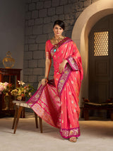 Lagniappe Pink Pure Zari Weaving Banarasi Silk Saree With Sophisticated Blouse Piece