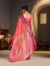 Lagniappe Pink Pure Zari Weaving Banarasi Silk Saree With Sophisticated Blouse Piece