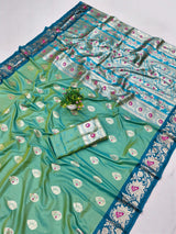 Imaginative Sea Green Pure Zari Weaving Banarasi Silk Saree With Stunning Blouse Piece