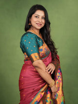 Moiety Maroon Paithani Silk Saree With Girlish Blouse Piece