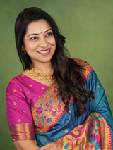 Flaunt Rama Paithani Silk Saree With Jubilant Blouse Piece