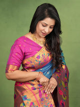 Flaunt Rama Paithani Silk Saree With Jubilant Blouse Piece