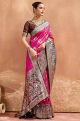 Fairytale Dark Pink Pure Zari Weaving Banarasi Silk Saree With Splendiferous Blouse Piece