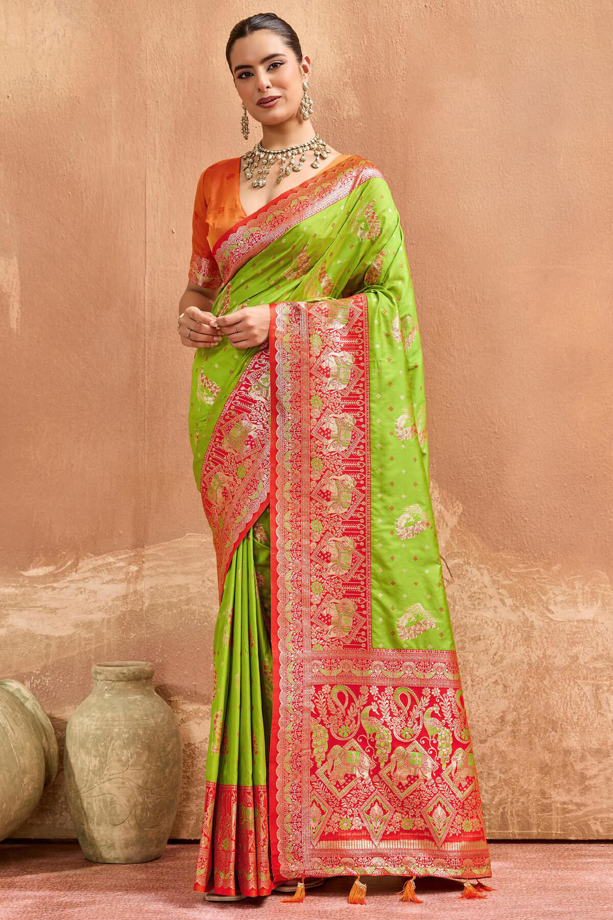 Angelic Parrot Pure Zari Weaving Banarasi Silk Saree With Scintilla Blouse Piece
