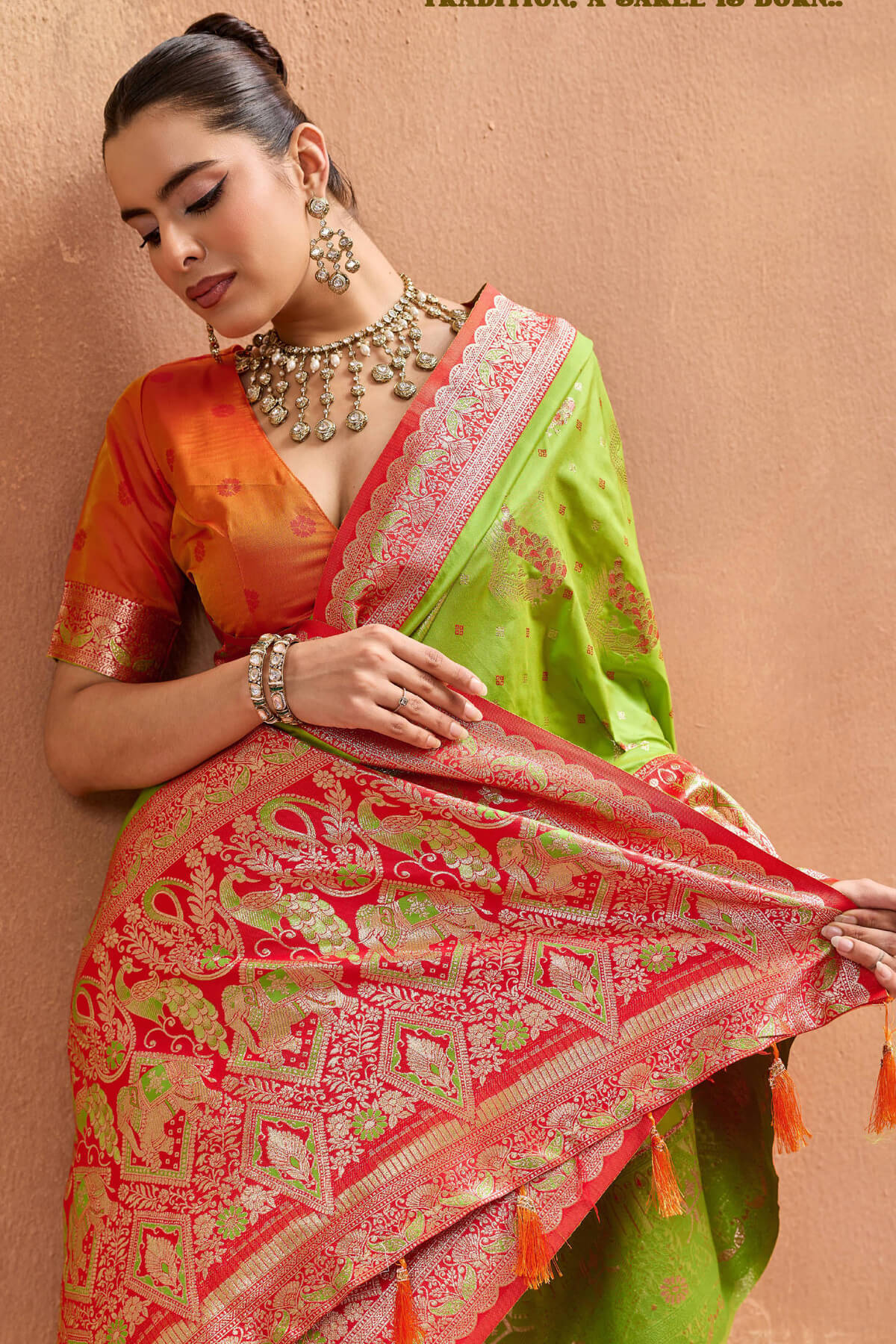 Angelic Parrot Pure Zari Weaving Banarasi Silk Saree With Scintilla Blouse Piece