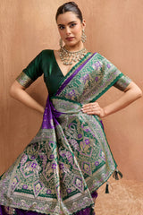 Glowing Purple Pure Zari Weaving Banarasi Silk Saree With Unique Blouse Piece