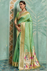 Exceptional Pista Paithani Silk Saree With Groovy Blouse Piece