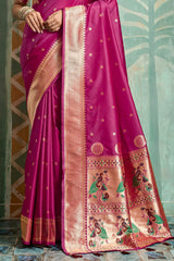 Adorning Wine Paithani Silk Saree With Scintillating Blouse Piece