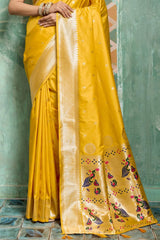 Jubilant Yellow Paithani Silk Saree With Sempiternal Blouse Piece