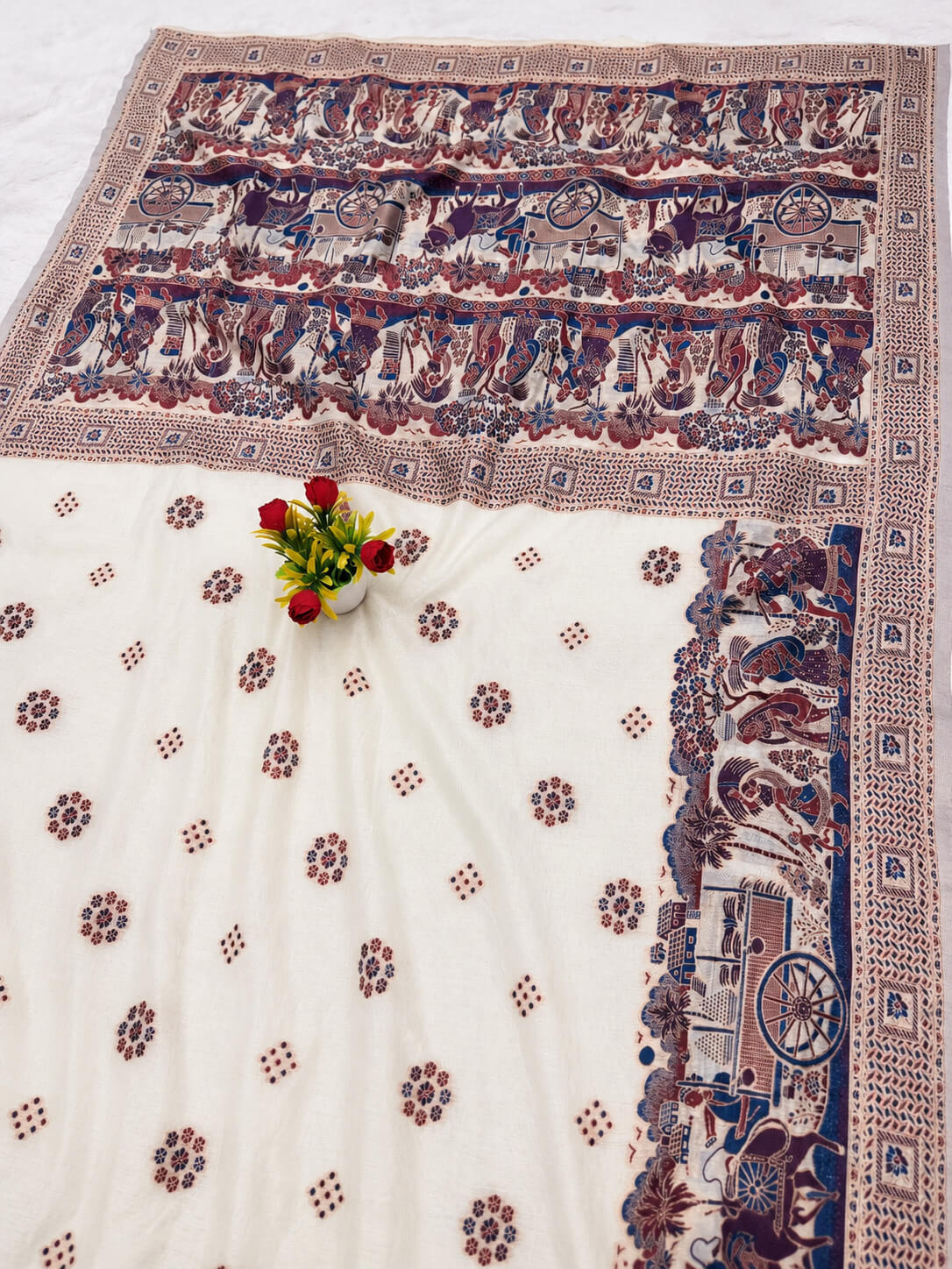 Nemesis Beige Pashmina Silk Saree With Dazzling Blouse Piece