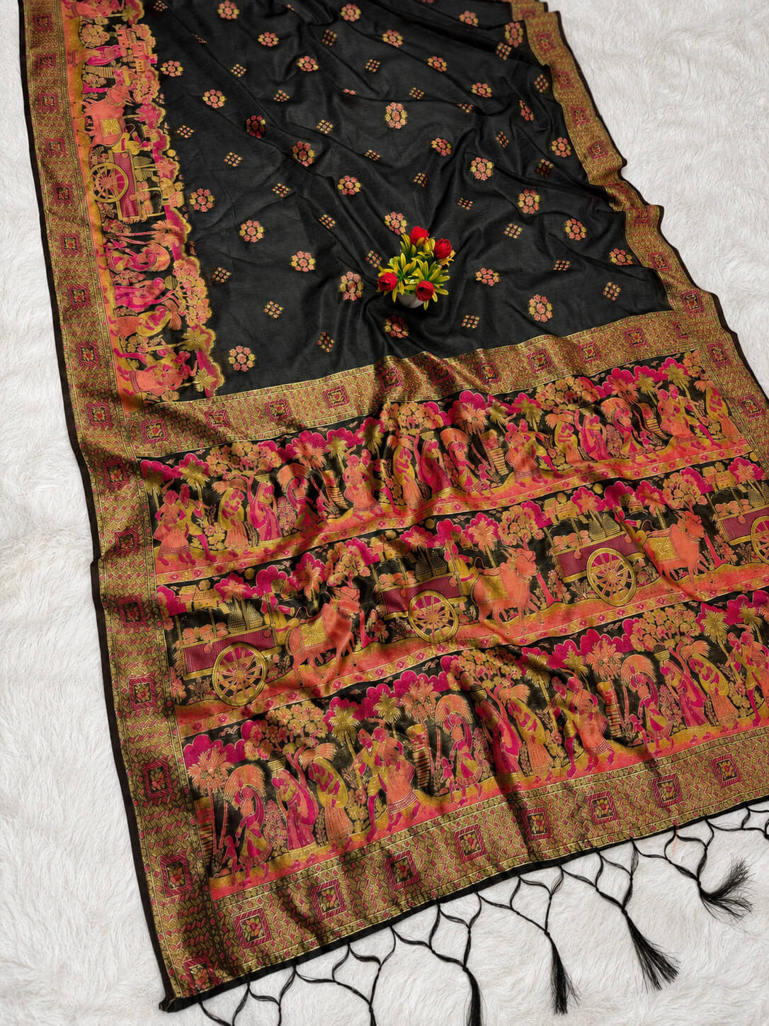 Winsome Black Pashmina Silk Saree With Cynosure Blouse Piece