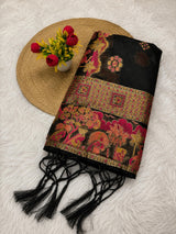 Winsome Black Pashmina Silk Saree With Cynosure Blouse Piece