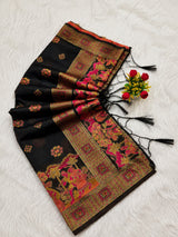 Winsome Black Pashmina Silk Saree With Cynosure Blouse Piece