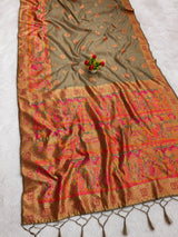 Ephemeral Grey Pashmina Silk Saree With Energetic Blouse Piece