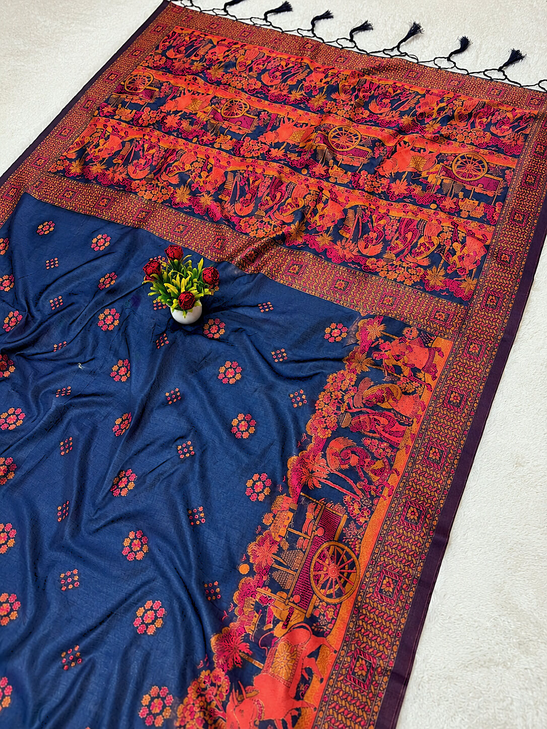 Desuetude Navy Blue Pashmina Silk Saree With Tremendous Blouse Piece