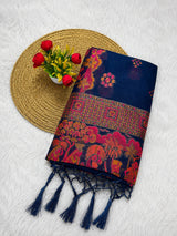 Desuetude Navy Blue Pashmina Silk Saree With Tremendous Blouse Piece