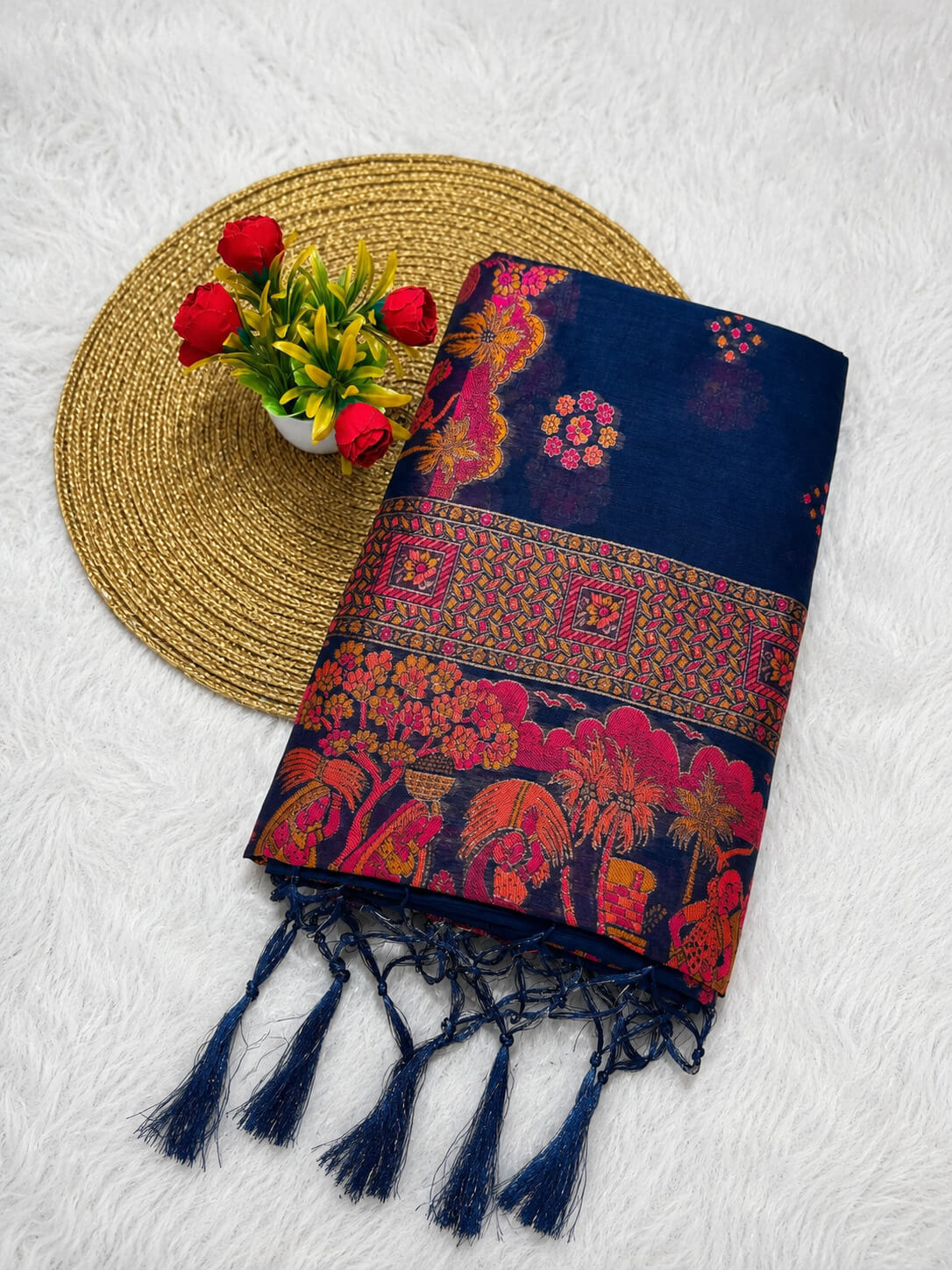 Desuetude Navy Blue Pashmina Silk Saree With Tremendous Blouse Piece