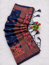 Desuetude Navy Blue Pashmina Silk Saree With Tremendous Blouse Piece