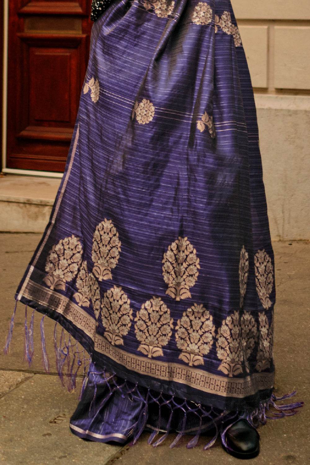 Navy Blue Satin Silk Saree