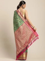 Banarasi Kanchi Ethnic Zari Motif Green Colour Festive Wear Saree