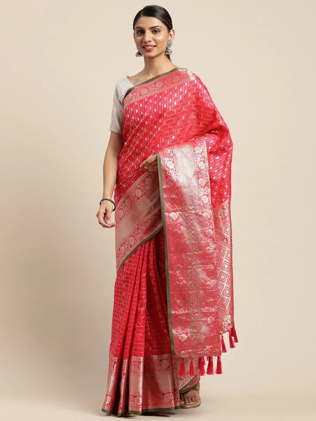 Pink Colour Kanjivaram Soft Silk Kanchi Zari Weaving Saree
