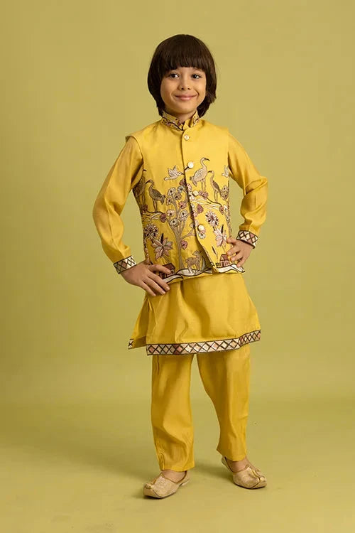Haldi Yellow Koti Kurta Set for Kids Festival Wear