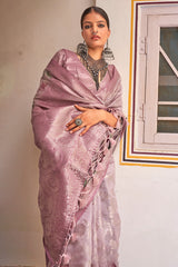 Glorious Lavender Digital Printed Cotton Silk Saree With Engaging Blouse Piece