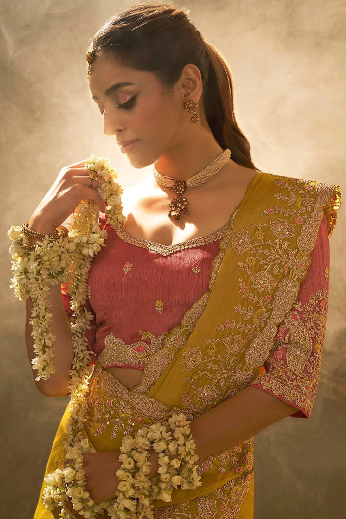 Sumptuous Yellow Fancy Silk Embroidery Work Saree With Embroidery Work Blouse Piece