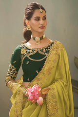 Snappy Green Fancy Silk Embroidery Work Saree With Embroidery Work Blouse Piece