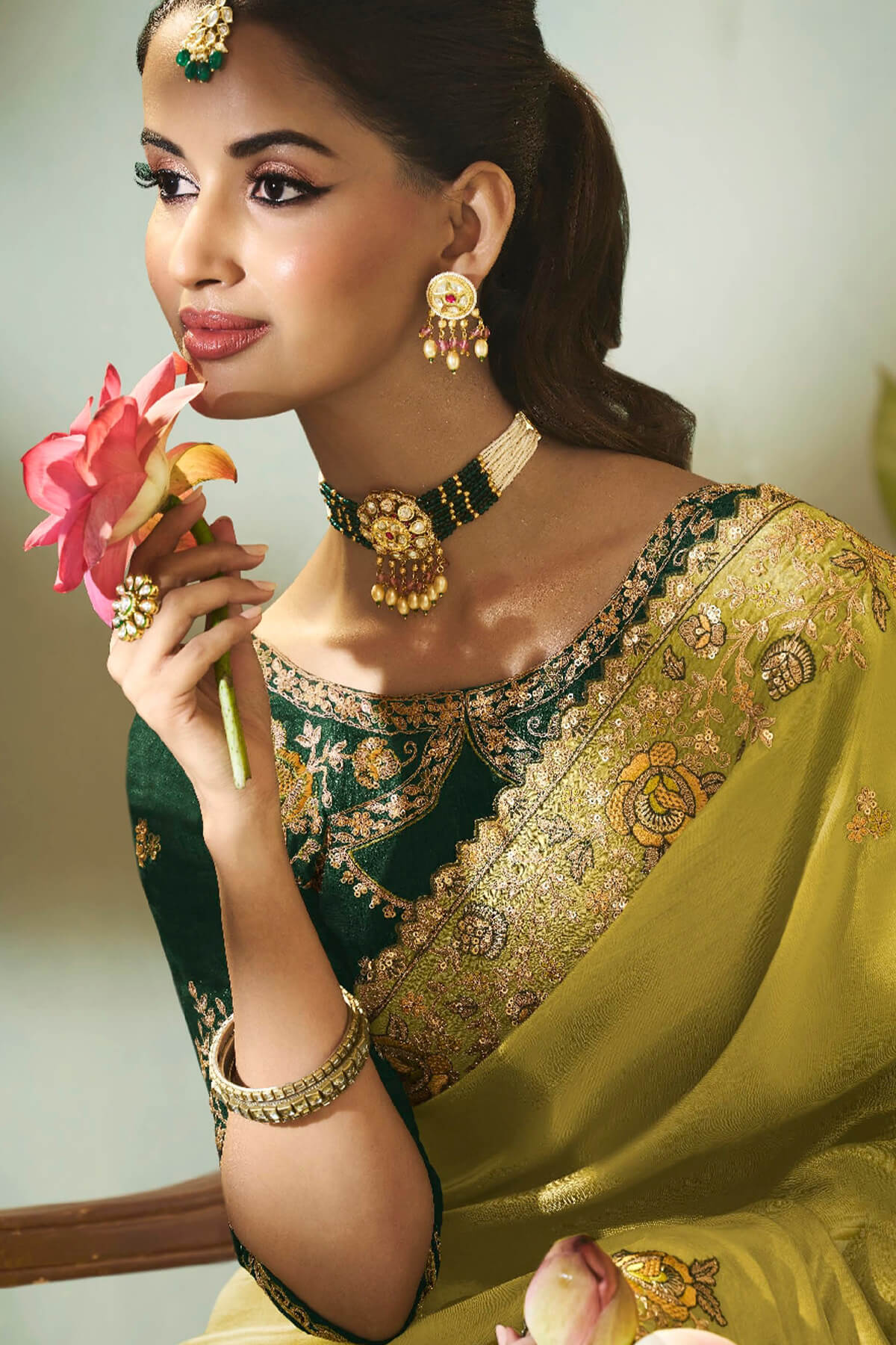 Snappy Green Fancy Silk Embroidery Work Saree With Embroidery Work Blouse Piece