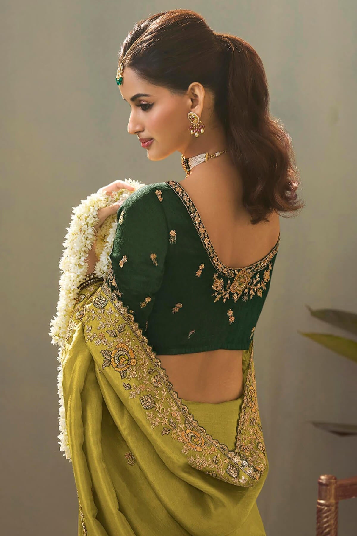 Snappy Green Fancy Silk Embroidery Work Saree With Embroidery Work Blouse Piece