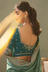 Charming Sea Green Fancy Silk Embroidery Work Saree With Embroidery Work Blouse Piece