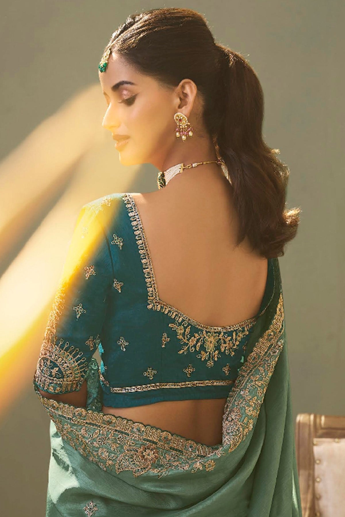Charming Sea Green Fancy Silk Embroidery Work Saree With Embroidery Work Blouse Piece