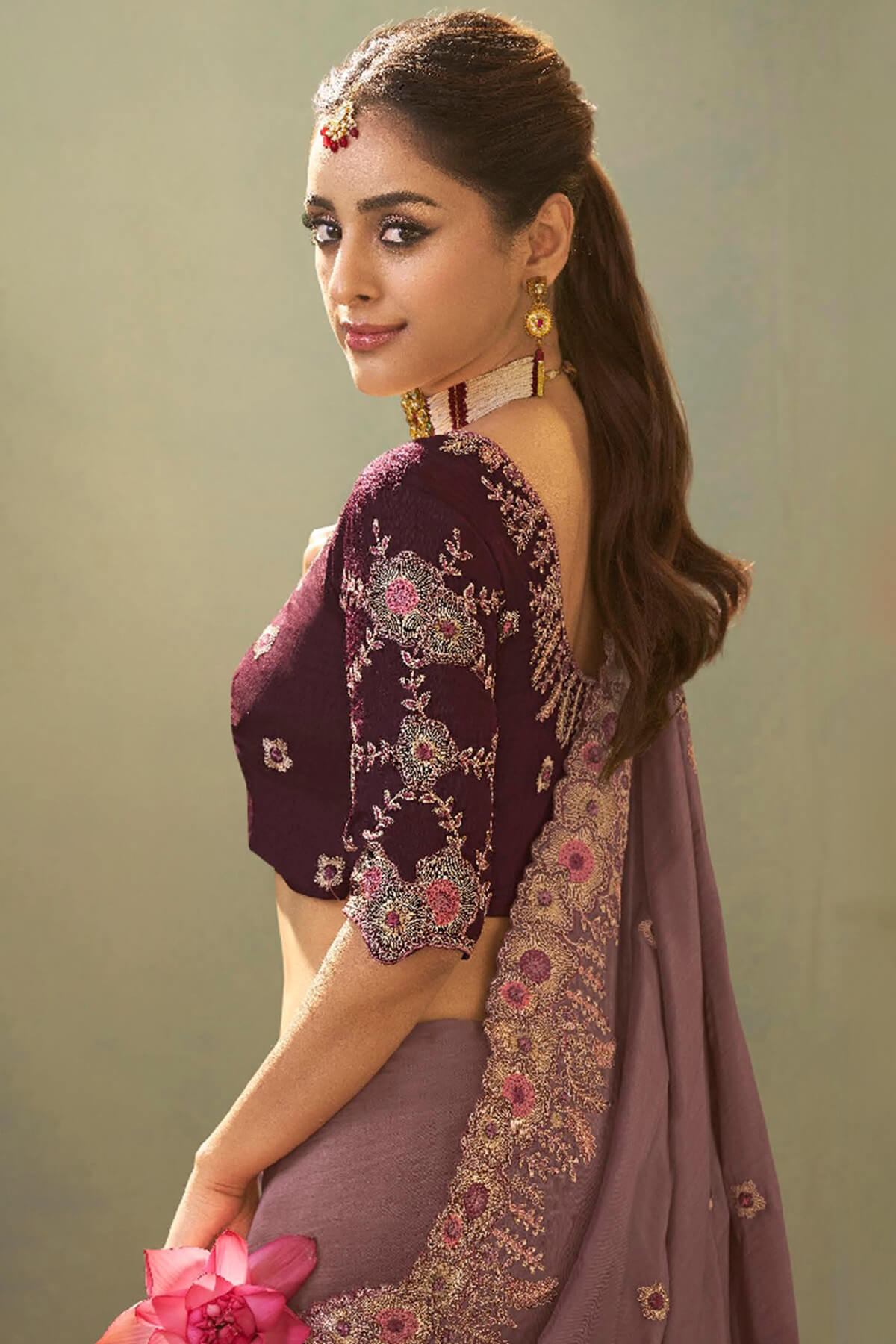 Tantalizing Lavender Fancy Silk Embroidery Work Saree With Embroidery Work Blouse Piece