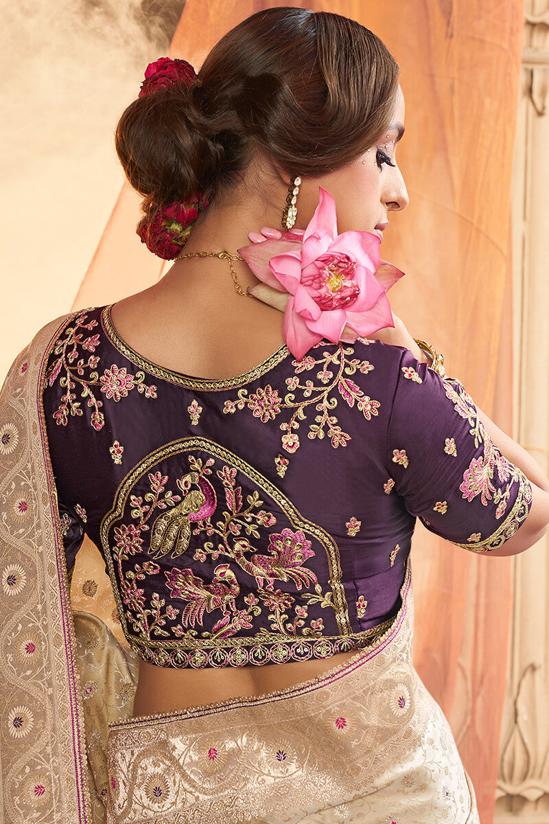 Resonant Beige Banarasi Satin Silk Saree With Winsome Blouse