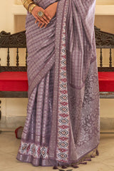 Eloquence Lavender Digital Printed Soft Silk Saree With Smashing Blouse Piece