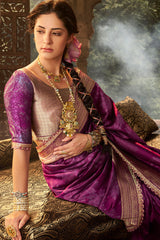 Stylish Purple Soft Banarasi Silk Saree With Winsome Blouse Piece