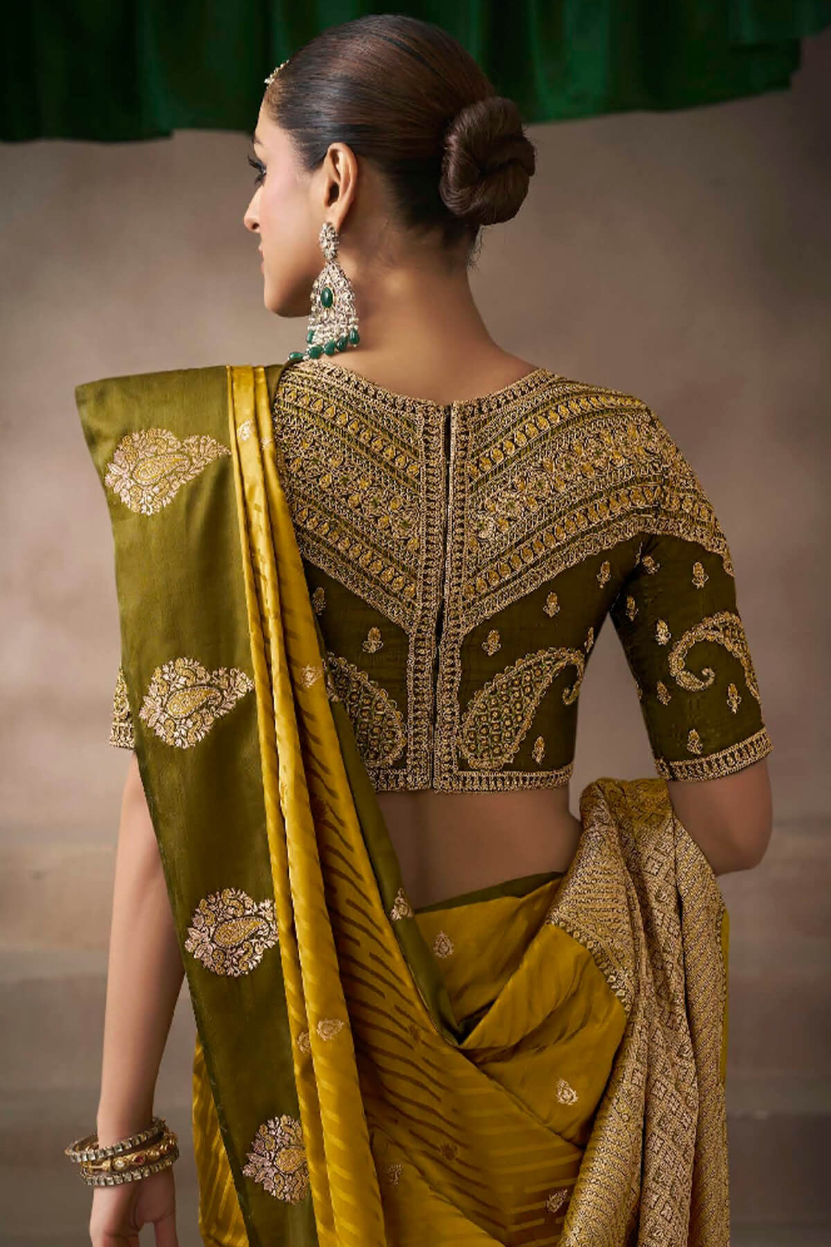 Cynosure Mustard Banarasi Satin Silk Saree With Imaginative Blouse