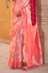 Enticing Peach Digital Printed Cotton Silk Saree With Panache Blouse Piece