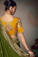 Majestic Dark Green Banarasi Silk Saree With Embroidery Blouse Piece