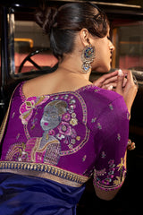 Winsome Navy Blue Banarasi Satin Silk Saree With Dazzling Blouse