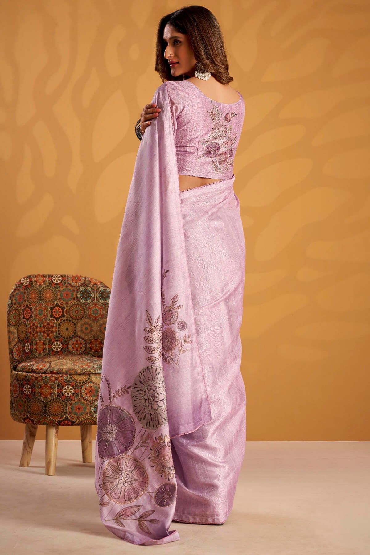 Conflate Lavender Digital Printed Tussar Silk Saree With Unique Blouse Piece