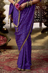 Incredible Violet Pure Viscose Crape Silk Saree With Petrichor Blouse Piece