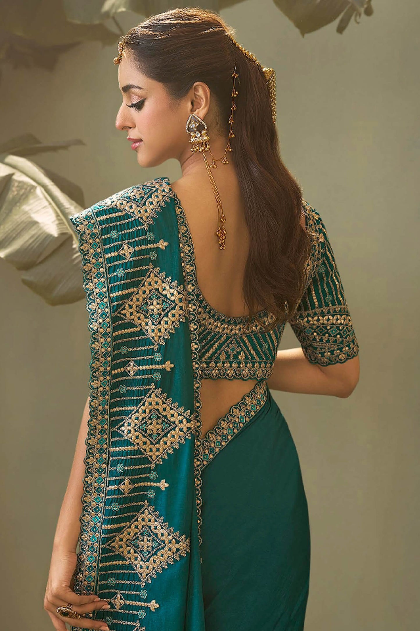 Ethereal Rama Soft Silk Embroidery Work Saree With Splendiferous Blouse Piece