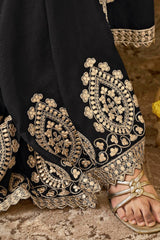 Effulgent Black Soft Silk Embroidery Work Saree With Ailurophile Blouse Piece