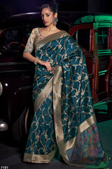 Ideal Rama Soft Banarasi Silk Saree With Sizzling Blouse Piece