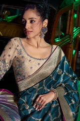 Ideal Rama Soft Banarasi Silk Saree With Sizzling Blouse Piece