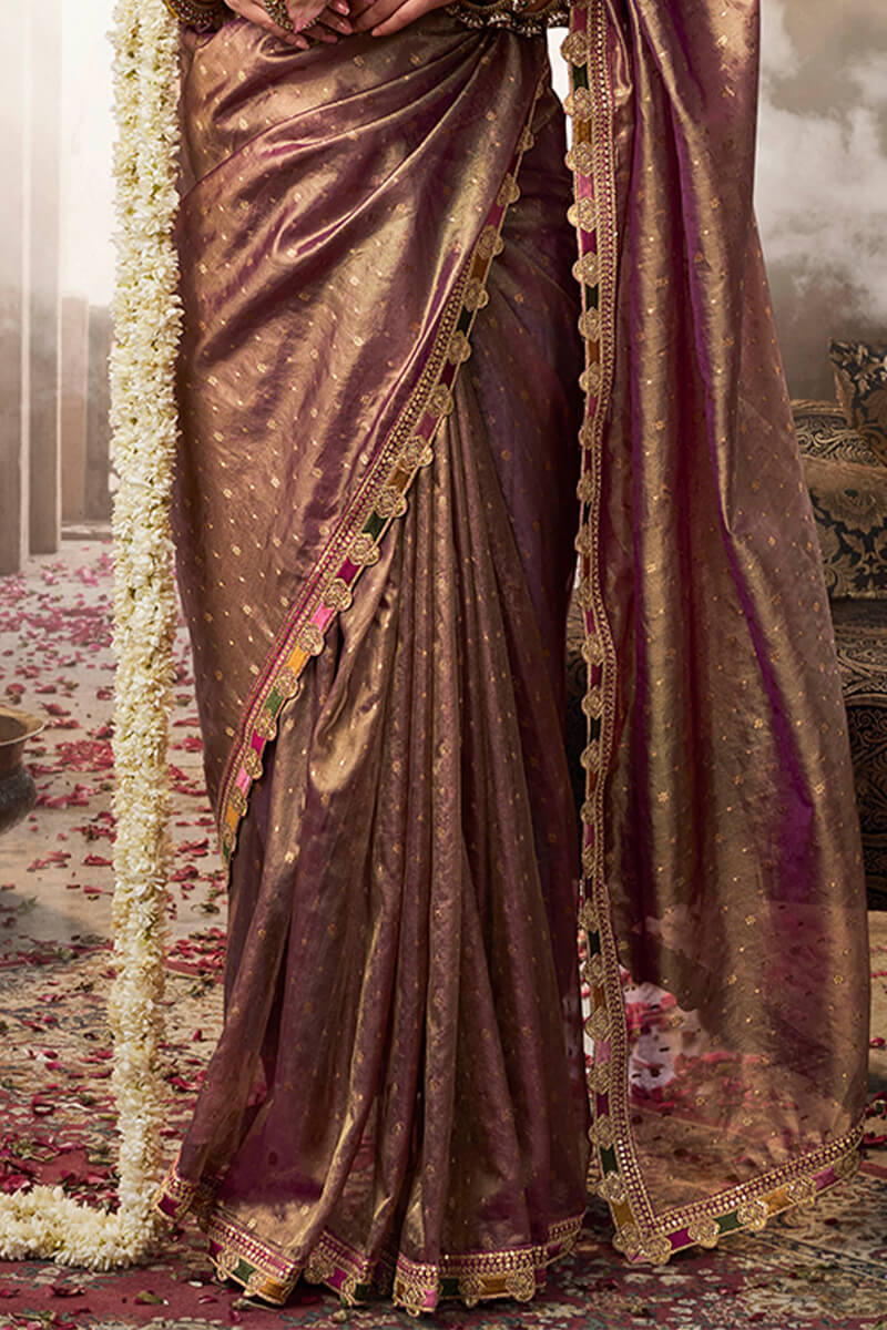Susurrous Purple Pure Tissue Banarasi Silk Saree With Nectarous Blouse Piece